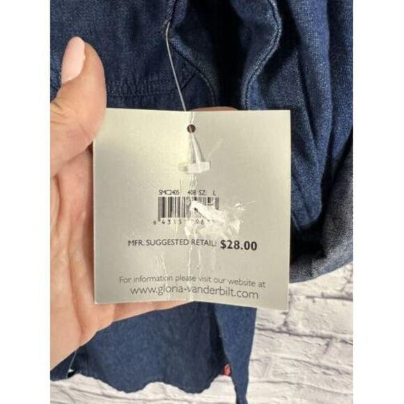 Gloria Vanderbilt Dark Blue Denim Button Front Blouse Size L&M Long Sleeve Shirt - Picture 4 of 16